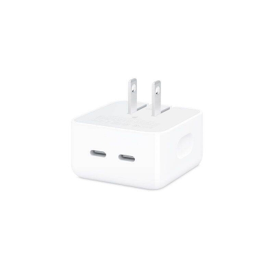 Picture of iPhone 13 14 Dual USB-C Port Compact Power Adapter 35W Cable Power Adapter Type-C Brick Wall Charger-White