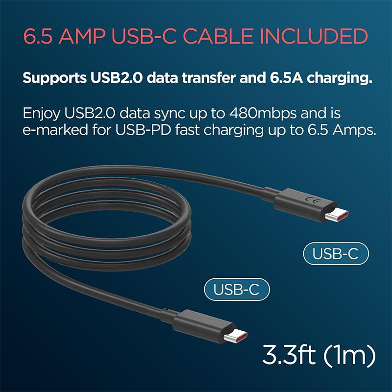 Picture of Motorola TurboPower 125W GaN Charger with 6.5A e-Marked USB-C to USB-C Cable-Black