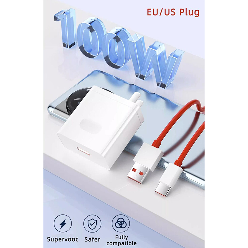 Picture of OnePlus Wrap charger 100W Power Adapter with USB-A to USB-C Fast data Cable-White