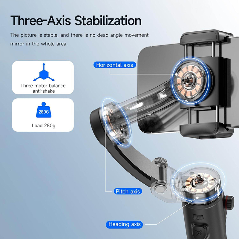 Picture of Avalonic TOKQI M02 3-Axis Handheld Gimbal Stabilizer Cell Phone Selfie Tripod with Detachable Remote for iPhone Android Smartphone-Black