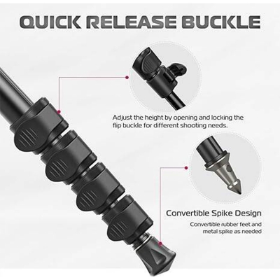 Picture of Ulanzi-TB12 Aluminum Monopod Tripod Stand for DSLR Camera Sony Portable Lightweight Extendable Climbing Pole 5 Sections-Black