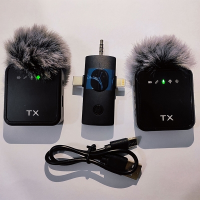 Picture of F11-2:1 Collar Wireless Microphone 3in1 iPhone, Android, Camera & Type-C Supported 99% Noise Cancellation-Black