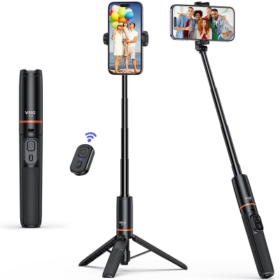 Picture of VRIG TP-19 Selfie Stick with Tripod Wireless Remote Extendable Phone Tripod Stand 360° Rotation for Video Recording Travel Tripod for Cell Phone-Black