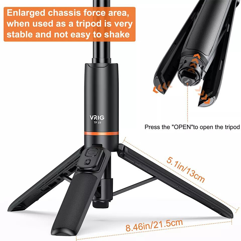 Picture of VRIG TP19 Selfie Stick with Tripod Wireless Remote Extendable Phone Tripod Stand-Black
