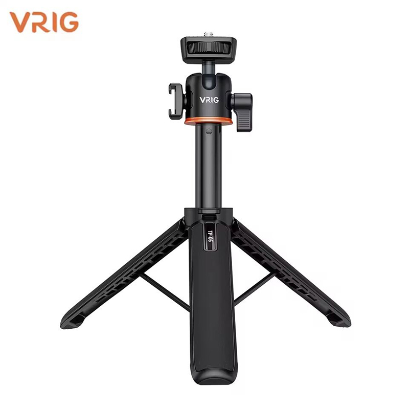 Picture of TP-06 Portable Selfie Stick Tripod Stand Aluminum Alloy with 1/4" Screw Cold Shoe Mount 360° Rotatable Ball Head 55cm/21.6in Max Height 1.5kg Load Capacity for Vlog Live Streaming Selfie Video-Black