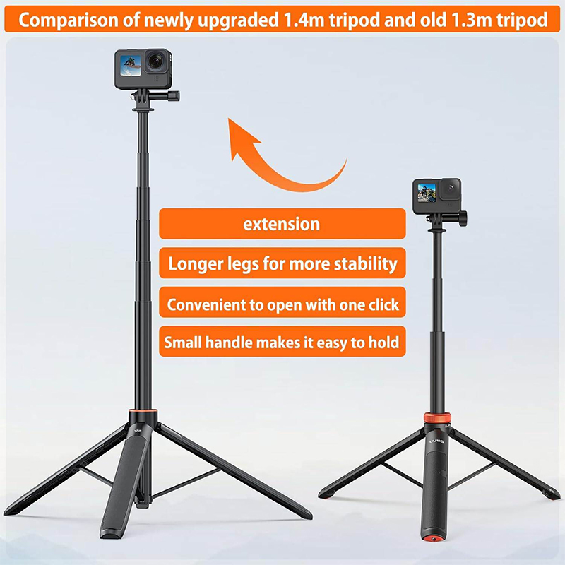 Picture of VRIG TP-21 Selfie Stick Tripod 1.4M Action Camera for Insta360 GoPro Hero 10 9 8 7 AKASO SJCAM OSMO Action Cameras-Black