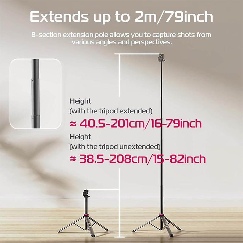Picture of Ulanzi MT-89 2M Extendable Tripod Light Stand w 1/4'' Quick Release Plate Cold Shoe Mount for DSLR Camera Phone Video Light Mic-Black