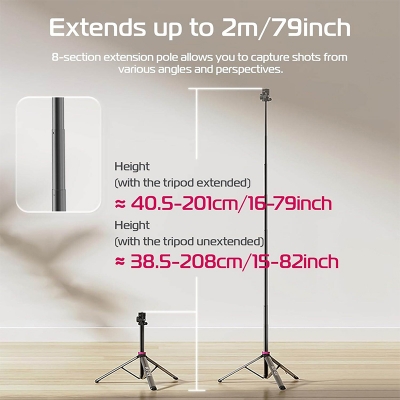 Picture of Ulanzi MT-89 2M Extendable Tripod Light Stand w 1/4'' Quick Release Plate Cold Shoe Mount for DSLR Camera Phone Video Light Mic-Black