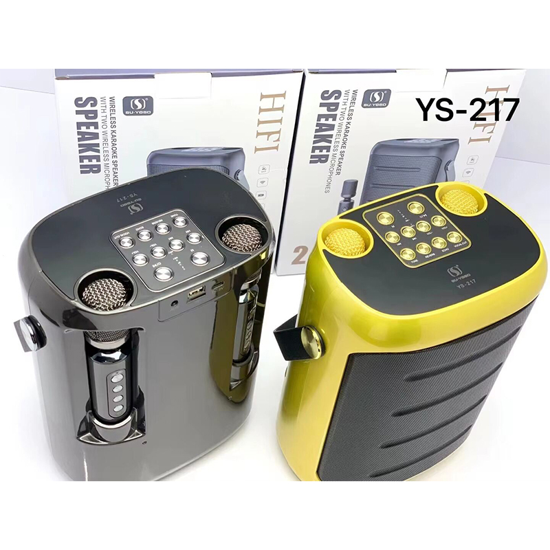 Picture of YS-217 100W Peak Big Power Dual UHF Wireless Mic 5.25 Inch Horn 3600mah Battery Strap Portable Outdoor KTV Speakers Karaoke Sets-Multicolor
