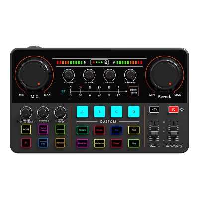 Picture of P300 Live Sound Card Audio Mixer Podcasting for Youtube DJ Live Streaming Phone Computer PC-Black