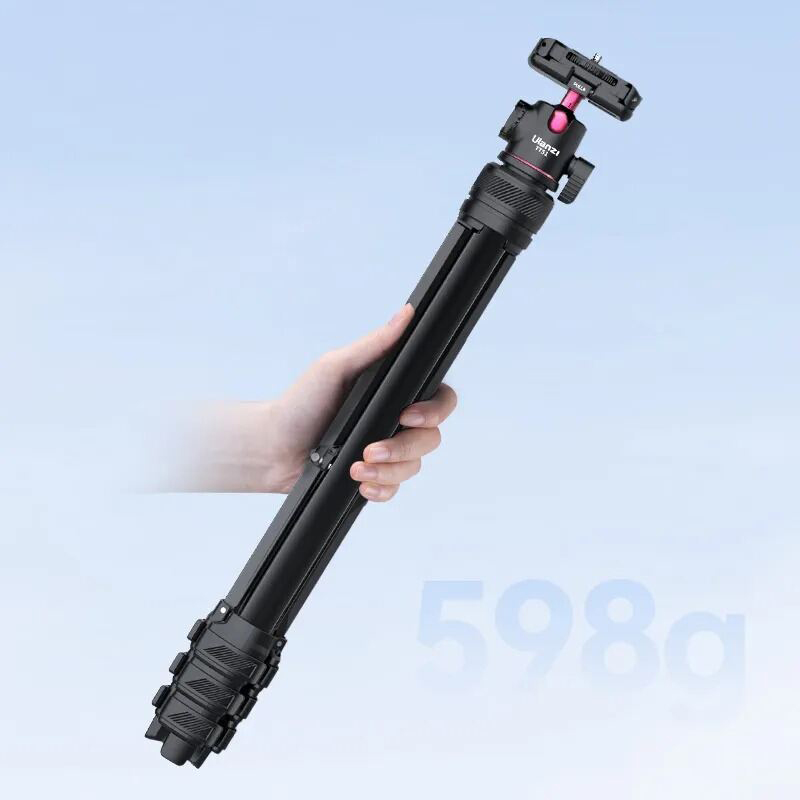 Picture of 2 in 1 Camera Phone Video Tripod - ULANZI TT51 Portable Tripod Stand I 360° Rotable Ball Head I Hidden Cold Shoe Phone Holder I 600g Lightweigt I 1.38m/51in Long I 5 Section Extenable Vlog Tripod-Black