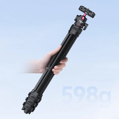 Picture of 2 in 1 Camera Phone Video Tripod - ULANZI TT51 Portable Tripod Stand I 360° Rotable Ball Head I Hidden Cold Shoe Phone Holder I 600g Lightweigt I 1.38m/51in Long I 5 Section Extenable Vlog Tripod-Black