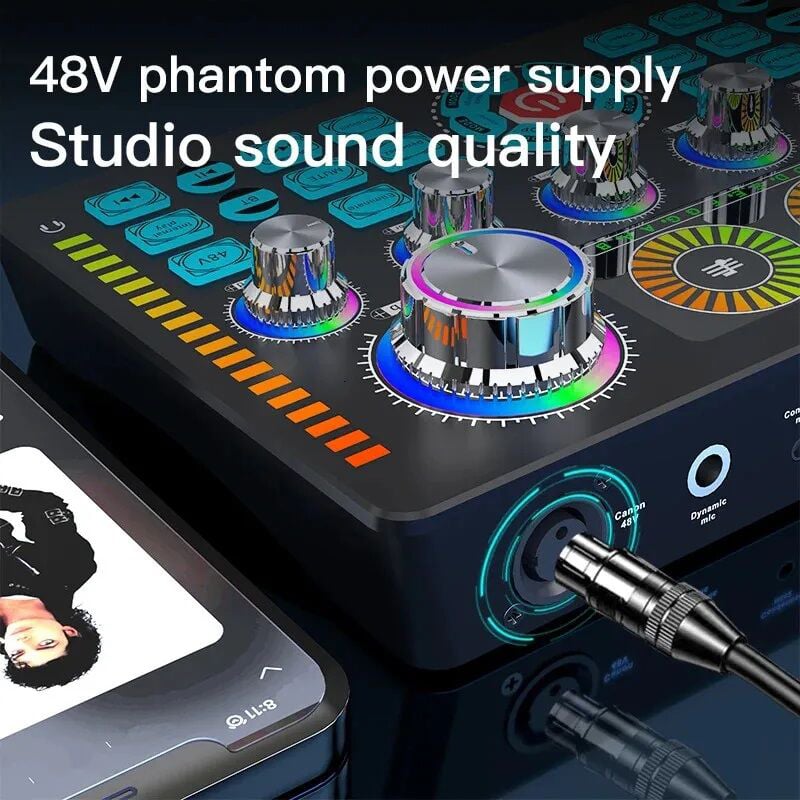 Picture of Professional Performance Q7 Sound Card Audio Mixer for Recording Live Streaming Sound Card Kit-Black