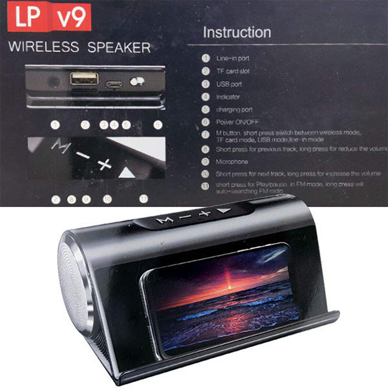 Picture of Mini Portable Custom Colourful Metal Wireless Outdoor Bass Subwoofer Bluetooth Speaker with Mobile Holder Good Bass LP V9A-Multicolour