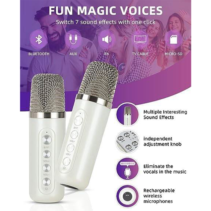 Picture of YS-213 Portable Speaker Bluetooth Sound Speaker with 2 Wireless Microphones Support Rechargeable for Indoor Outdoor Singing-Multicolor