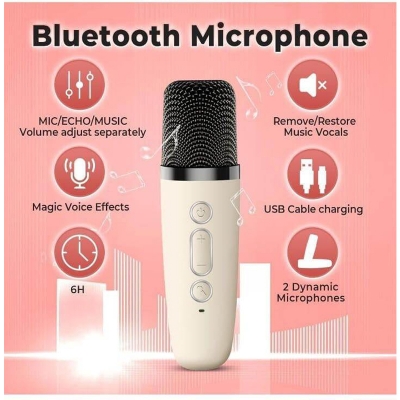 Picture of K12 Speaker Bluetooth Wireless Karaoke Mic Multi-Compatibility Modes, Rgb Lights-Multicolor