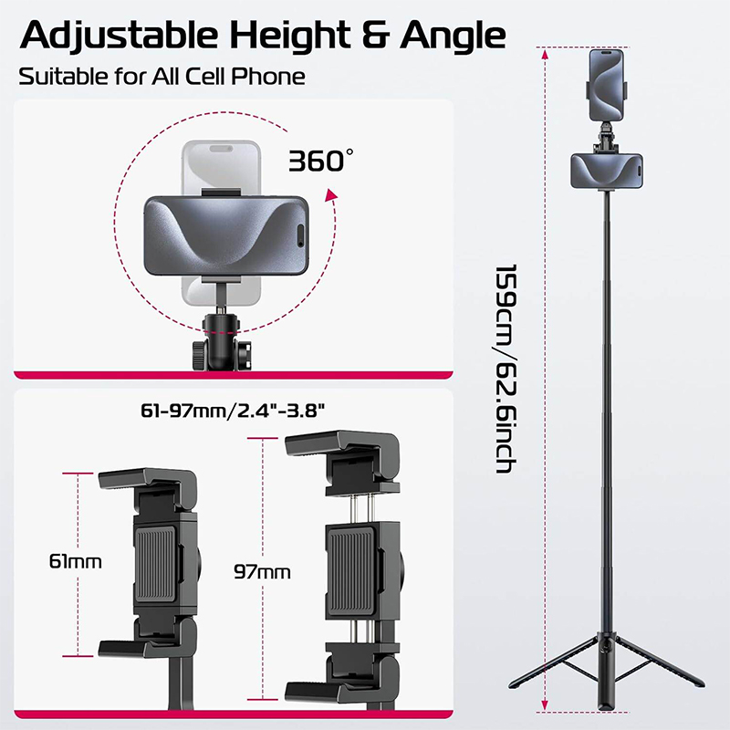 Picture of Ulanzi MT-70 Selfie Stick Tripod with Remote Control 360° Rotation Portrait Landscape for phone photograph Livestreaming vlog-Black