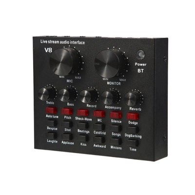 Picture of V8 Multifunction Live Sound Card with USB Audio Interface, Intelligent Audio Mixer for Mainstream Singing and Live Broadcasting-Black