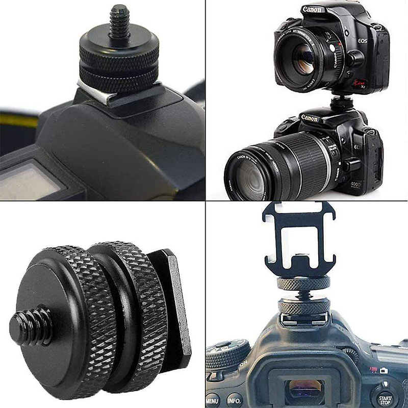 Picture of 1/4 Inch Hot Shoe Mount Adapter LUORNG 3PCS 1/4 Inch Dual Nuts Tripod Mount Screw to Flash Camera Hot Shoe Adapter for DSLR Camera Rig-Black