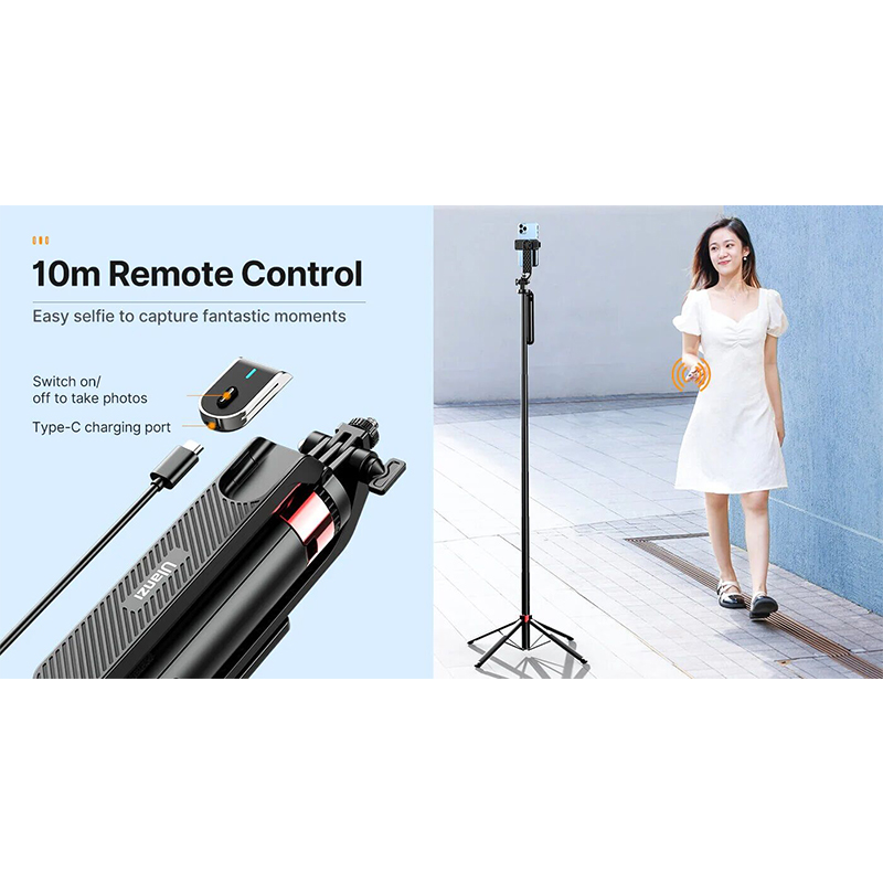 Picture of Ulanzi MA09 Selfie Stick Tripod, 71" Extendable Phone Tripod with Romote, Portable Cellphone Stand Tripod Quadrapod & iPhone Tripod, 3-in-1 Upgraded Travel Tripod for iPhone/Samsung/Camera/GoPro-Black