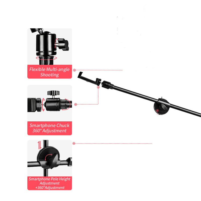 Picture of Monopod Mount Bracket Stand With Mobile Phone Holder & Storage Bag Use Any Ring Light Stand, Microphone Stand-Black