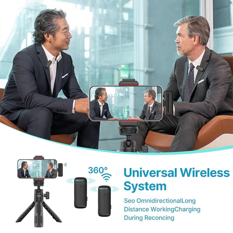 Picture of Wireless Lavalier Microphone Ulanji J12 for Video Recording Compatible with iPhone iPad, Mini Phone Clip-on Lapel Mi-Multicolor