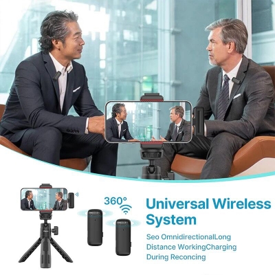 Picture of Wireless Lavalier Microphone Ulanji J12 for Video Recording Compatible with iPhone iPad, Mini Phone Clip-on Lapel Mi-Multicolor