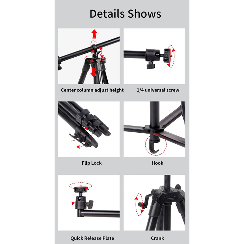 Picture of Jmary KP-2207 Professional Heavy Duty Aluminum Extendable Tripod with Mobile Holder- Black-Black