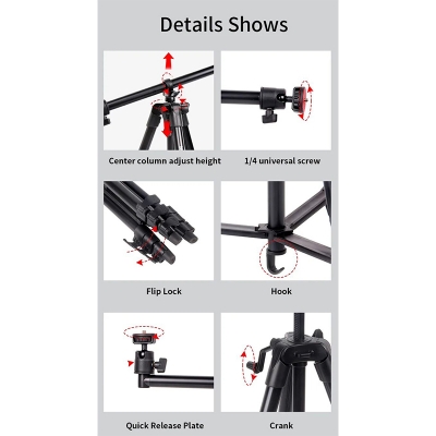 Picture of Jmary KP-2207 Professional Heavy Duty Aluminum Extendable Tripod with Mobile Holder- Black-Black