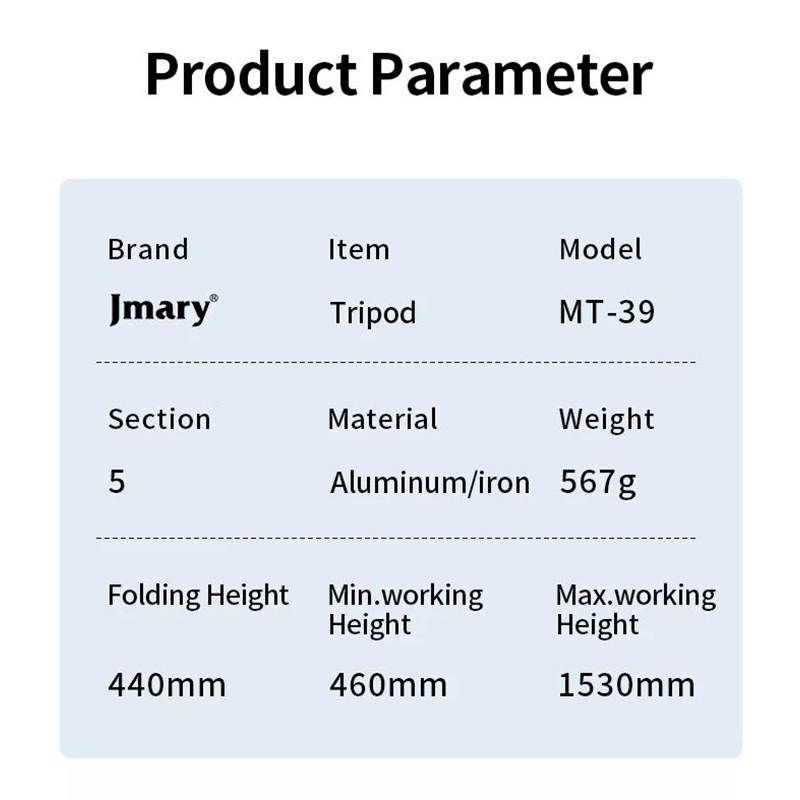 Picture of Jmary MT-39 2 in 1 Portable Tripod & Selfie Stick- Black-Black