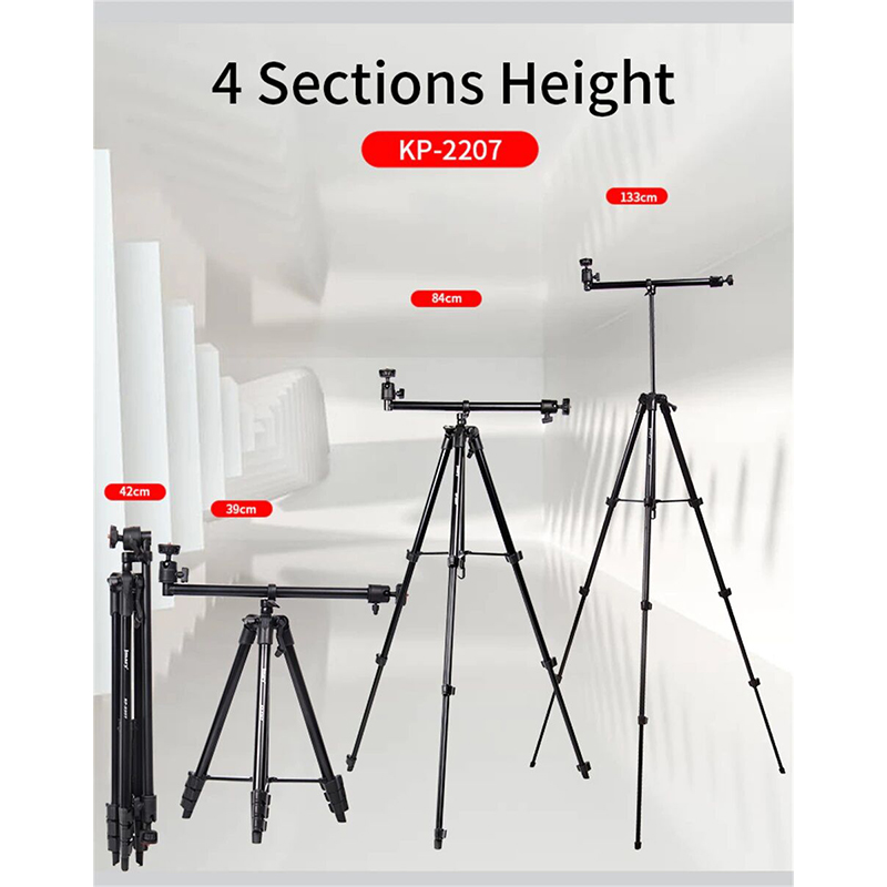 Picture of Jmary KP-2207 Professional Tripod Heavy Duty Aluminum Extendable Tripod with Mobile Phone Holder-Black