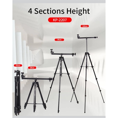 Picture of Jmary KP-2207 Professional Tripod Heavy Duty Aluminum Extendable Tripod with Mobile Phone Holder-Black