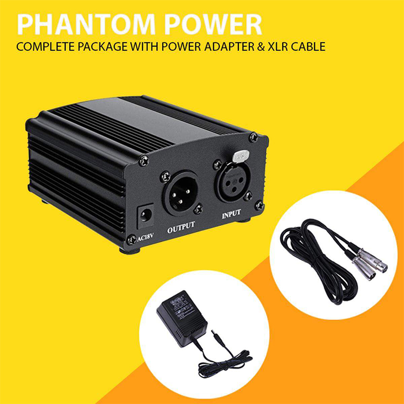 Picture of Phantom Power Supply 48V Phantom Power Supply with XLR Cable & Adapter 18 Volt For Condenser Microphone-Black
