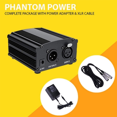 Picture of Phantom Power Supply 48V Phantom Power Supply with XLR Cable & Adapter 18 Volt For Condenser Microphone-Black