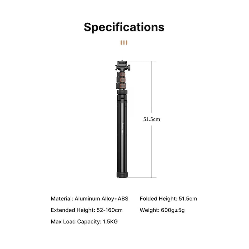 Picture of Ulanzi TB64z / TB64 1.6M Selfie Stick Tripod Kit Extended Tripod Stand for Gopro Sony Canon DSLR Camera-Black