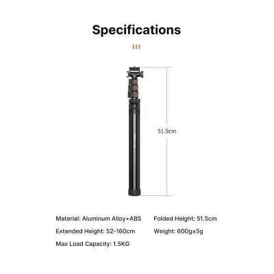 Picture of Ulanzi TB64z / TB64 1.6M Selfie Stick Tripod Kit Extended Tripod Stand for Gopro Sony Canon DSLR Camera-Black