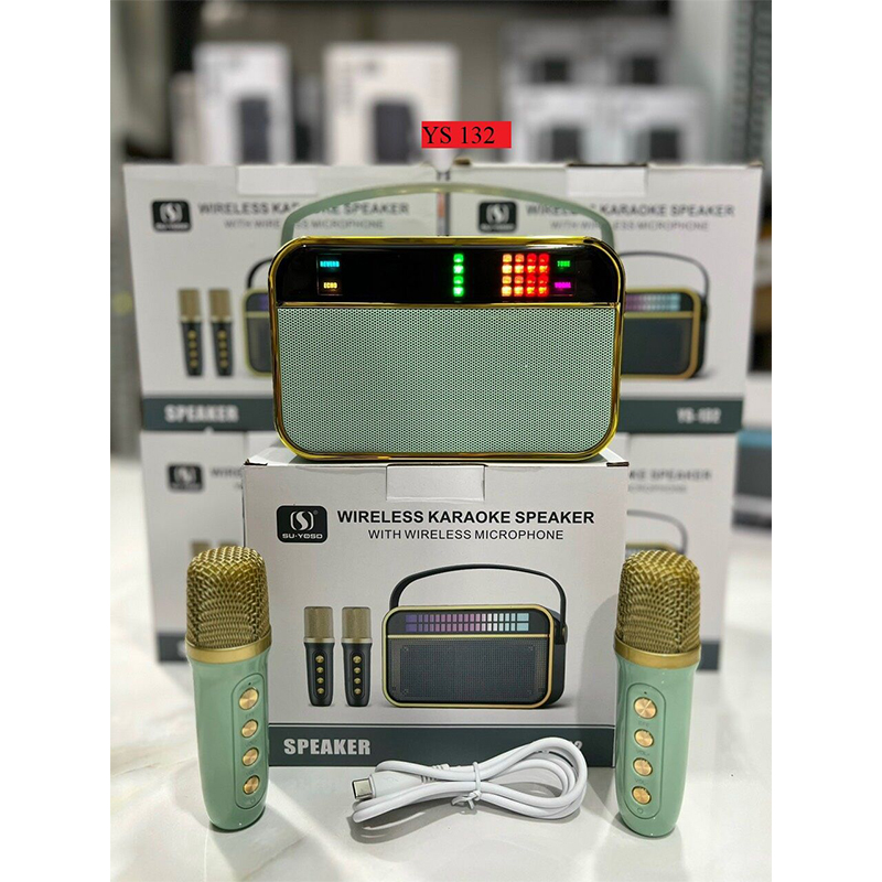 Picture of Karaoke Bluetooth Speaker YS-132 / 2 Microphone Wireless  Colorful Light Loudspeaker Portable Player-Multicolor