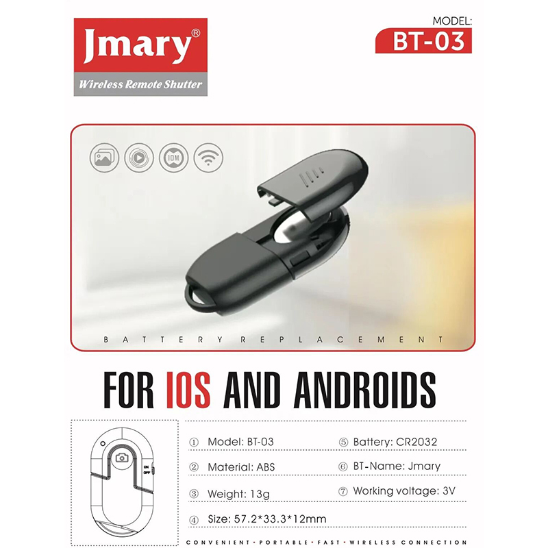 Picture of Jmary BT-03 Wireless Selfie Remote Control Phone Camera BT Shutter Button for Smartphone Photos Videos