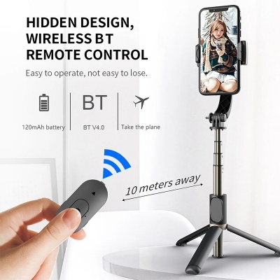 Picture of Q08 Gimbal Stabilizer Bluetooth Remote Control Tripod Selfie Stick-Black