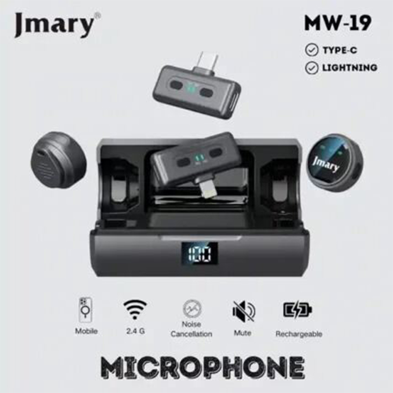Picture of Jmary MW-19 Dual Wireless Microphone for Type-C & lightning iPhone magnet clip-Black