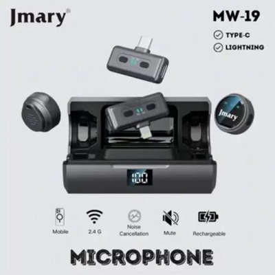 Picture of Jmary MW-19 Dual Wireless Microphone for Type-C & lightning iPhone magnet clip-Black