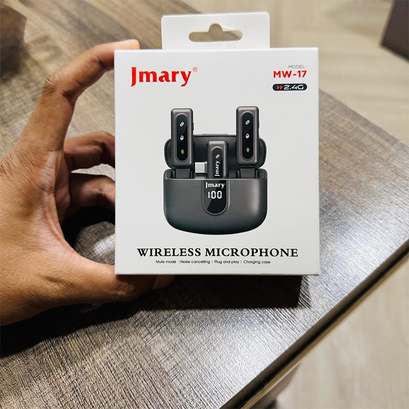 Picture of Jmary MW-17 2.4G Wireless Microphone for Mobile (Type-C Or  Lighting) With Charging Case Black