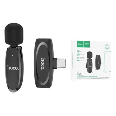 Picture of Hoco L15 Type-C Lavalier Wireless Digital Microphone Black-Black
