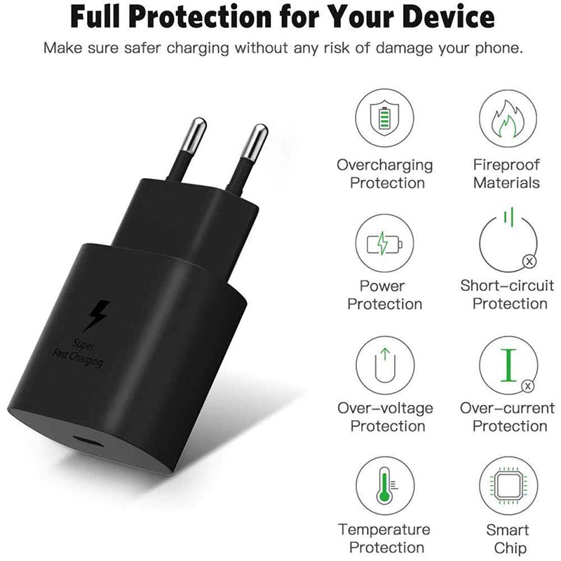 Picture of Type C Charger Fast Charging 25W NFC USB-C 25Watt Power Adapter USB Wall Charger Compatible with Samsung Galaxy A54 5G A53 5G A33 5G A34 5G A15 A16 A14 A24 S21 S20 S22 S10 S6 S7 S8 S9 Galaxy M33 5G F23 5G M31s-Black