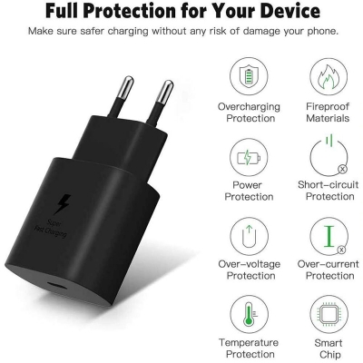 Picture of Type C Charger Fast Charging 25W NFC USB-C 25Watt Power Adapter USB Wall Charger Compatible with Samsung Galaxy A54 5G A53 5G A33 5G A34 5G A15 A16 A14 A24 S21 S20 S22 S10 S6 S7 S8 S9 Galaxy M33 5G F23 5G M31s-Black