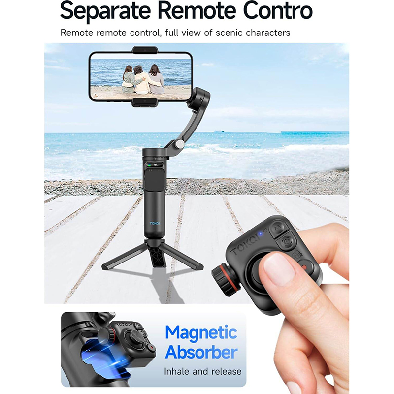 Picture of Avalonic TOKQI M02 3-Axis Handheld Gimbal Stabilizer Cell Phone Selfie Tripod with Detachable Remote for iPhone Android Smartphone-Black