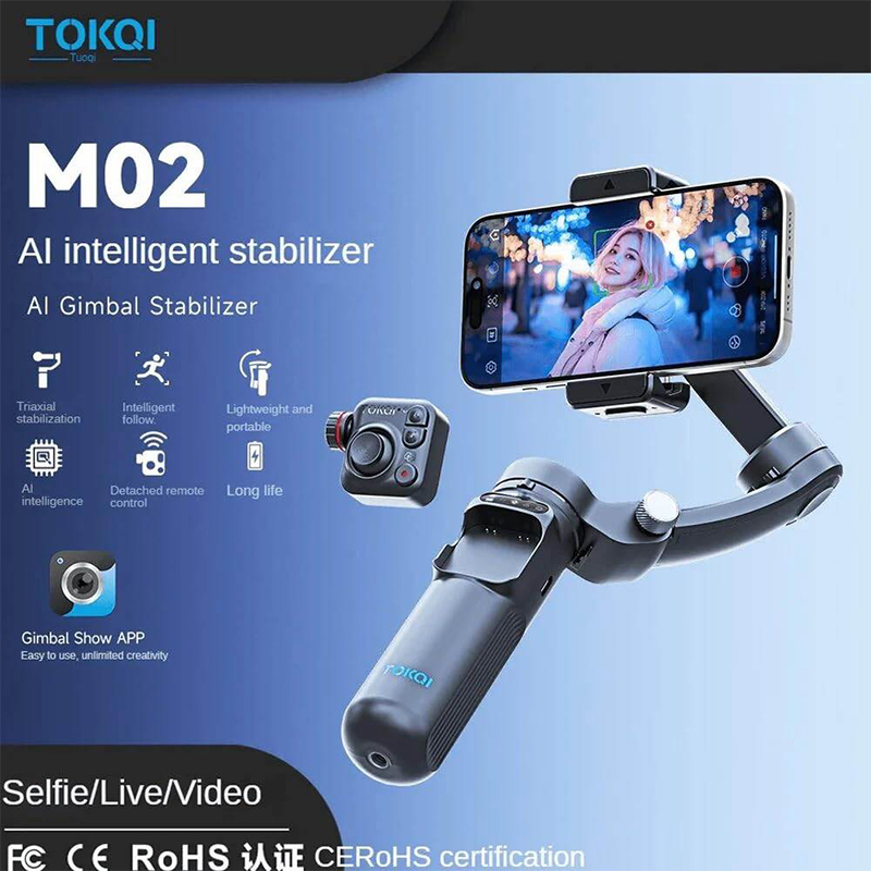 Picture of Avalonic TOKQI M02 3-Axis Handheld Gimbal Stabilizer Cell Phone Selfie Tripod with Detachable Remote for iPhone Android Smartphone-Black