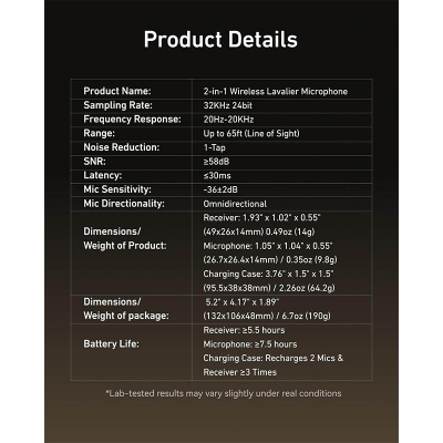 Picture of TELESIN Wireless Lavalier Microphone with Charging Case for Video Recording Type C /Samrt Phone/PC/Laptop/Camera