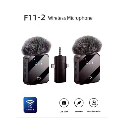 Picture of F11-2:1 Collar Wireless Microphone 3in1 iPhone, Android, Camera & Type-C Supported 99% Noise Cancellation-Black
