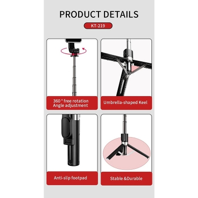 Picture of JMARY KT-219 6 Sections Extendable Selfie Stick Tripod Stand with Remote Control-Black